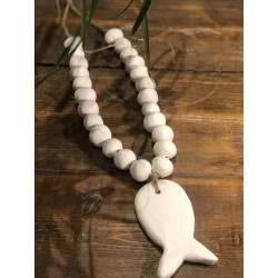 Collier faïence brut poisson ( blanc )